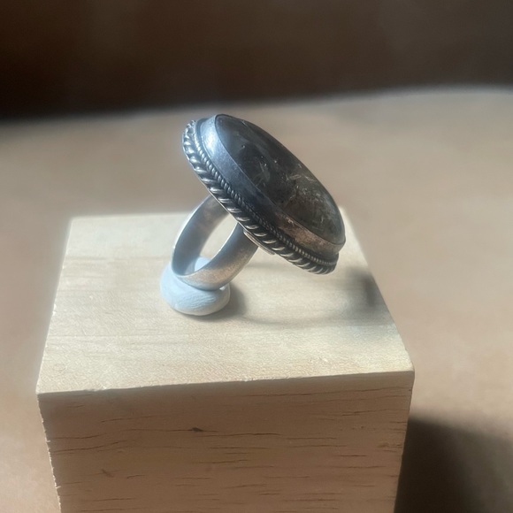 Vintage stone quartz crystal 925 marked sterling silver ring clear statement - Picture 3 of 7